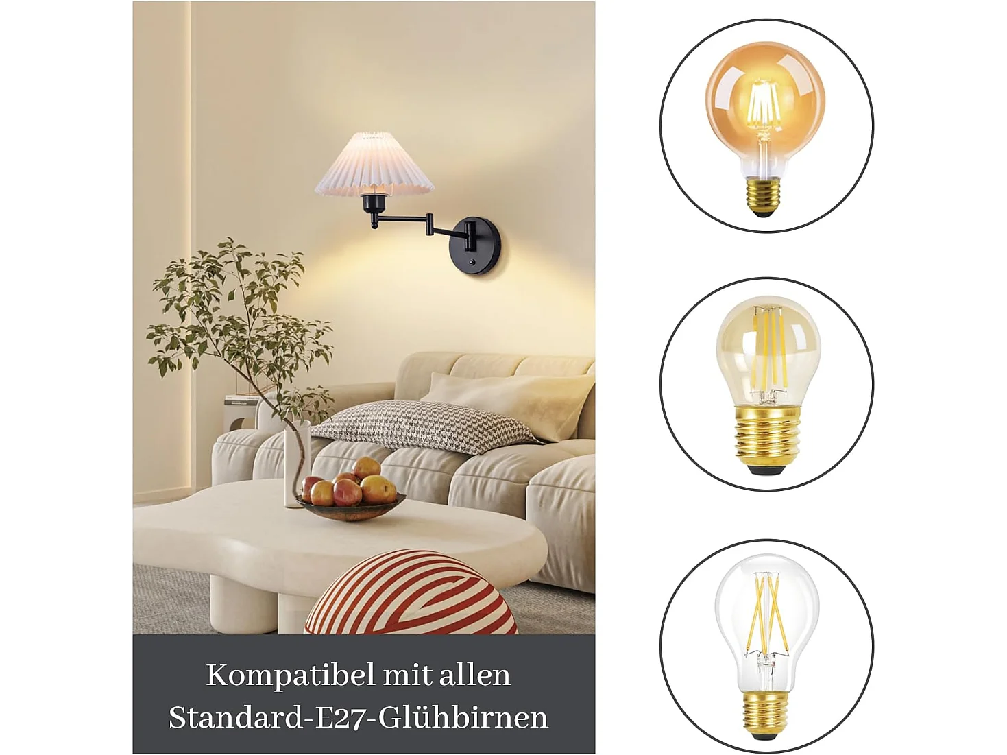 Lot De 2 Appliques Applique D'intérieur Vintage E27 Abat-jour Rétro Éclairage Mural Orientable 40w