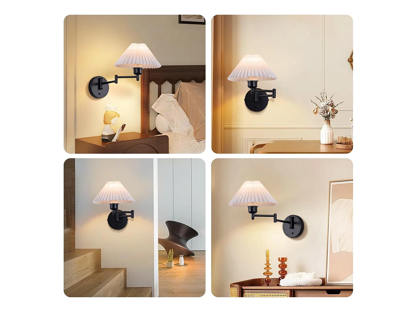 Lot De 2 Appliques Applique D'intérieur Vintage E27 Abat-jour Rétro Éclairage Mural Orientable 40w