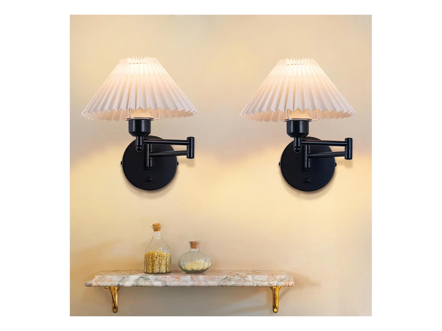 NETTLIFE Lot de 2 appliques applique d'intérieur vintage : E27 abat-jour rétro éclairage mural orientable 40W.MAX blanc sans ampoule