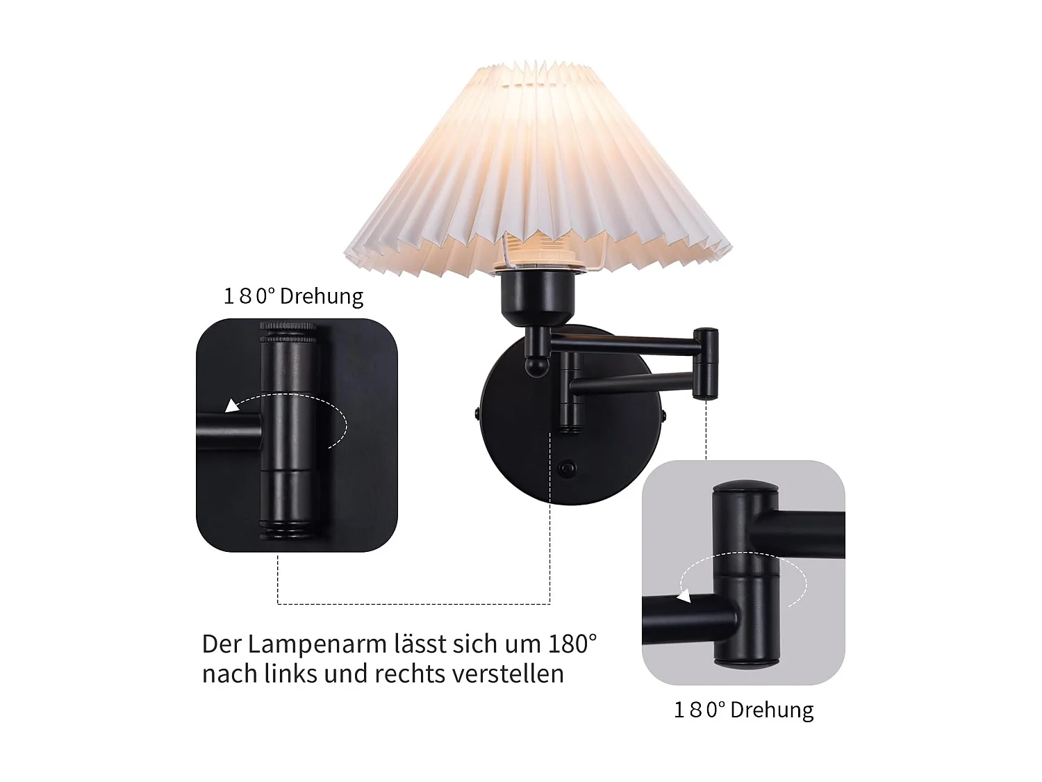 NETTLIFE Lot de 2 appliques applique d'intérieur vintage : E27 abat-jour rétro éclairage mural orientable 40W.MAX blanc sans ampoule