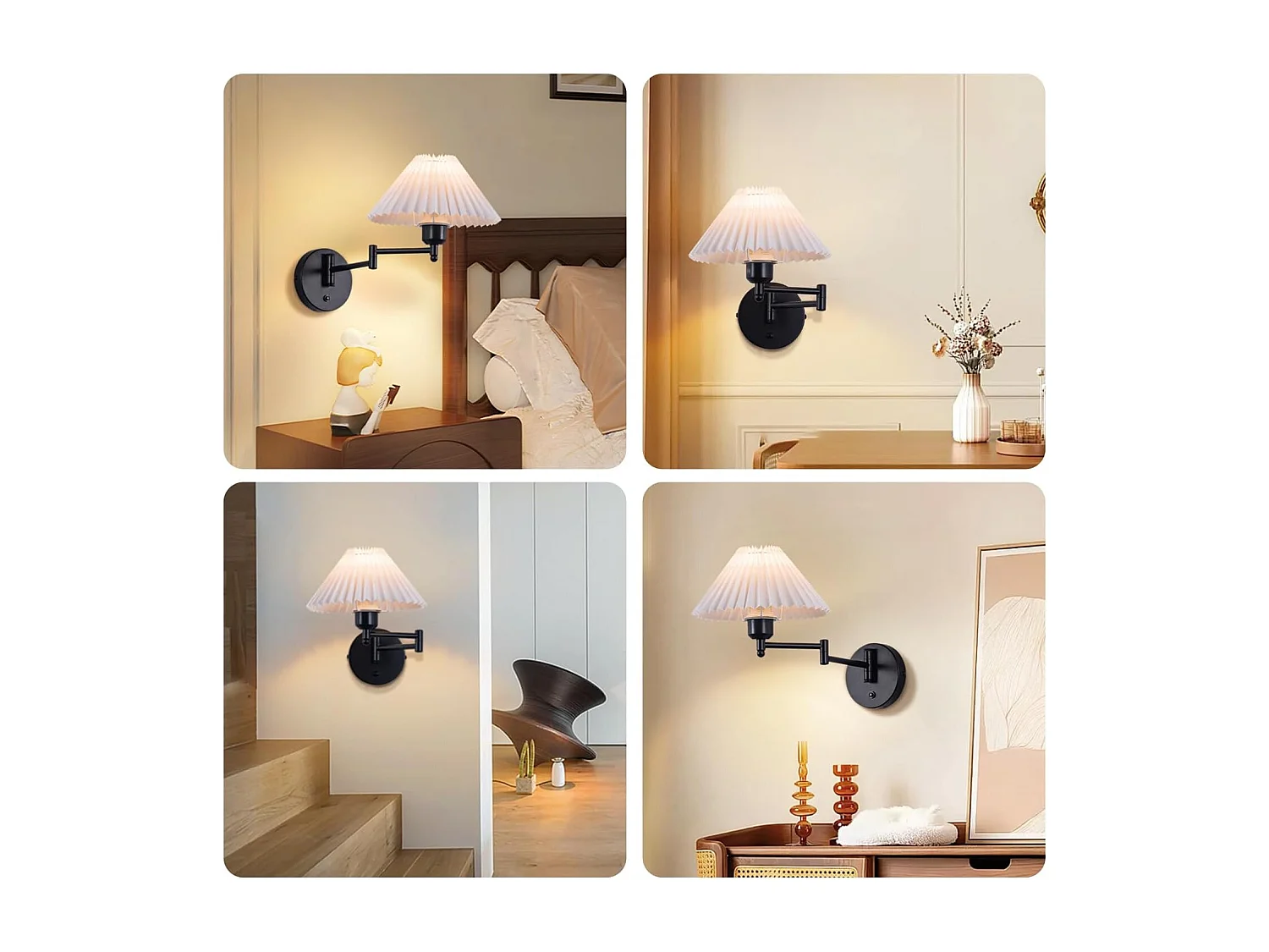 NETTLIFE Lot de 2 appliques applique d'intérieur vintage : E27 abat-jour rétro éclairage mural orientable 40W.MAX blanc sans ampoule