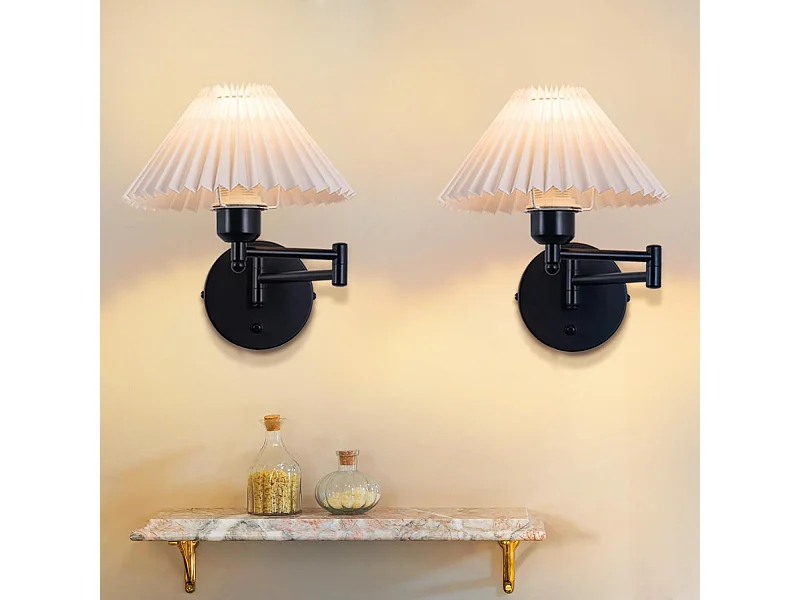 NETTLIFE Lot de 2 appliques applique d'intérieur vintage : E27 abat-jour rétro éclairage mural orientable 40W.MAX blanc sans ampoule