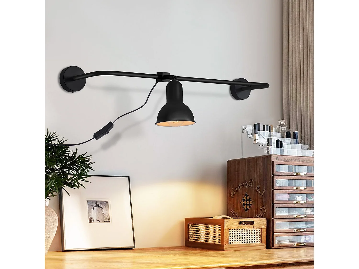 NETTLIFE, lámpara de pasillo vintage de metal con aplicación interna negra E27, lámpara de jaula de escalera de diseño indirecto giratoria.