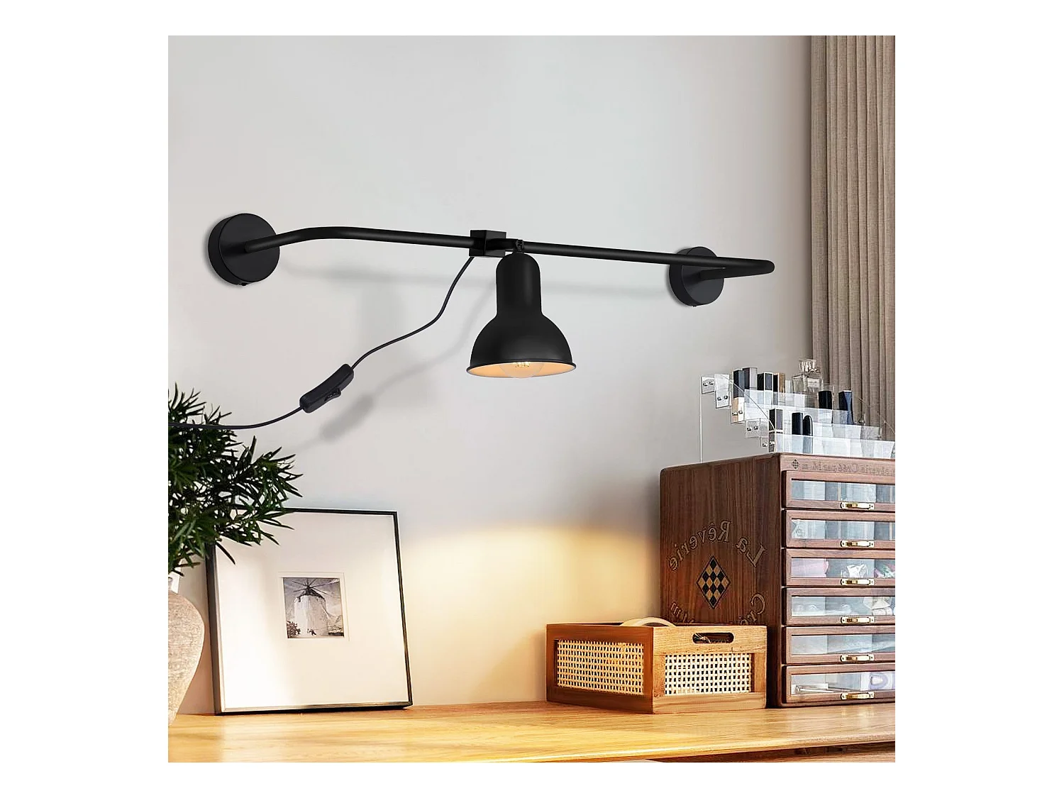 NETTLIFE binnenste zwarte E27-aanbouw vintage ganglamp, metalen kooilantraplamp, indirecte draaiende design.