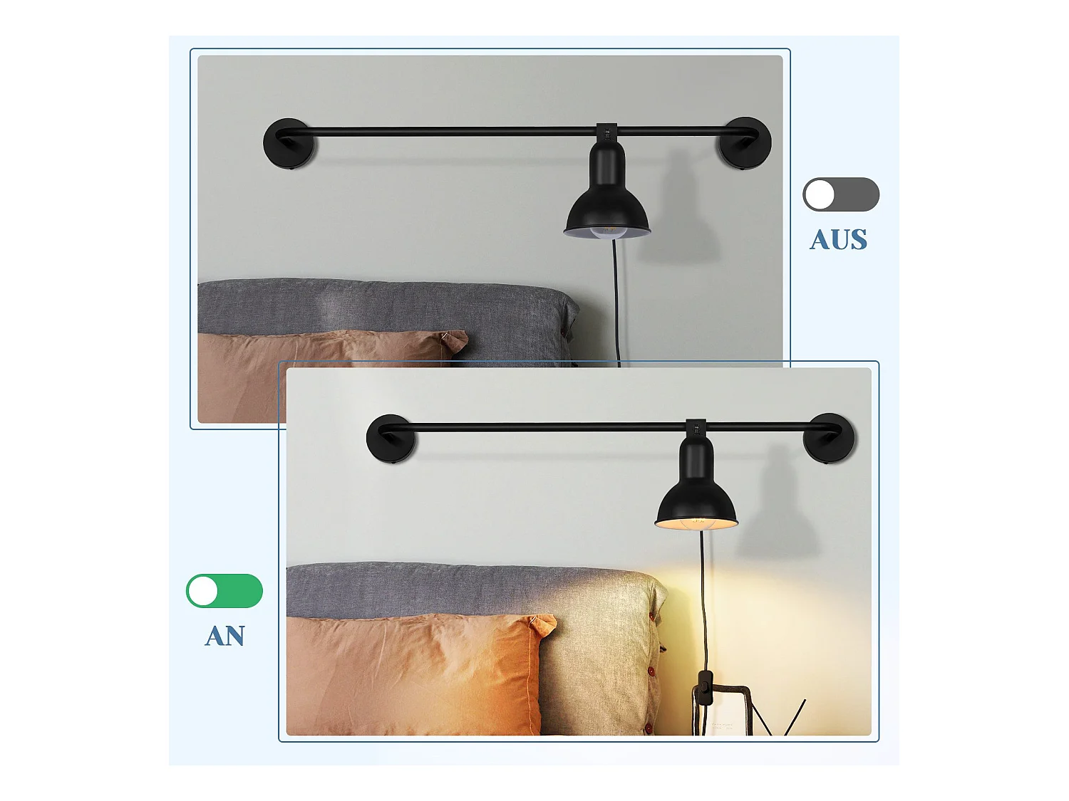 NETTLIFE applique intérieure noire E27 lampe de couloir vintage en métal lampe de cage d'escalier design pivotante indirecte avec