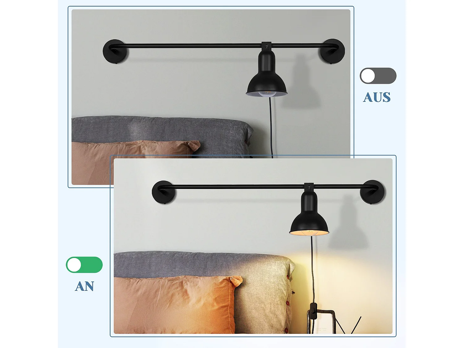 NETTLIFE applique intérieure noire E27 lampe de couloir vintage en métal lampe de cage d'escalier design pivotante indirecte avec