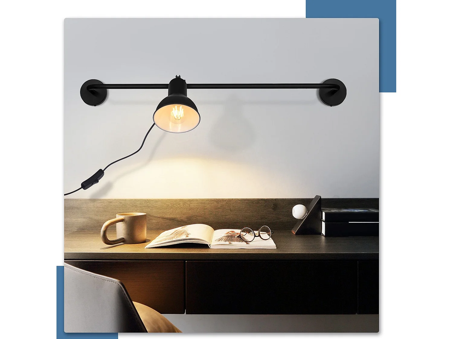 NETTLIFE applique intérieure noire E27 lampe de couloir vintage en métal lampe de cage d'escalier design pivotante indirecte avec