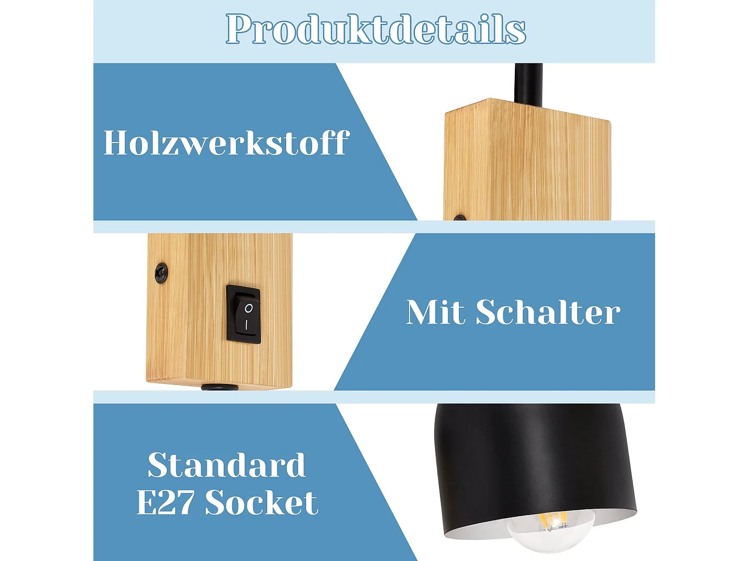 NETTLIFE Wandspots, houten wandafdekingen met schakelaar - E27 zwart metalen, verstelbare wandspot, inrichting voor binnen gangen, vintage lamp.