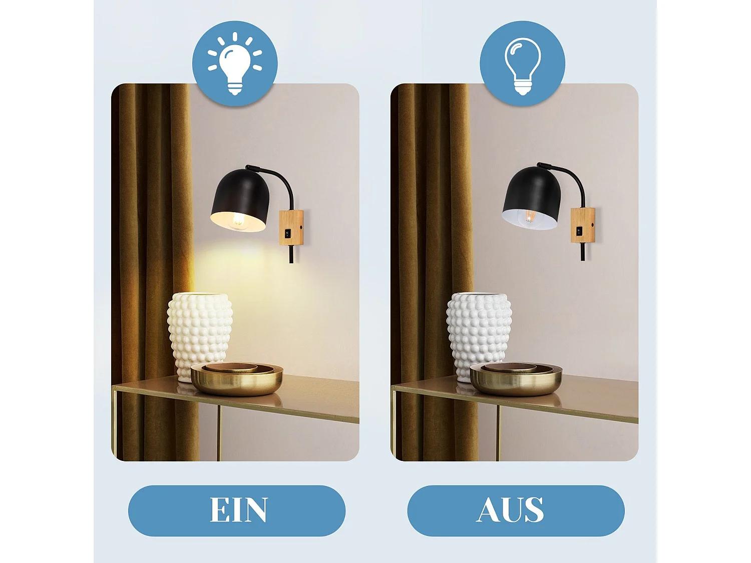 NETTLIFE Wandspots, houten wandafdekingen met schakelaar - E27 zwart metalen, verstelbare wandspot, inrichting voor binnen gangen, vintage lamp.