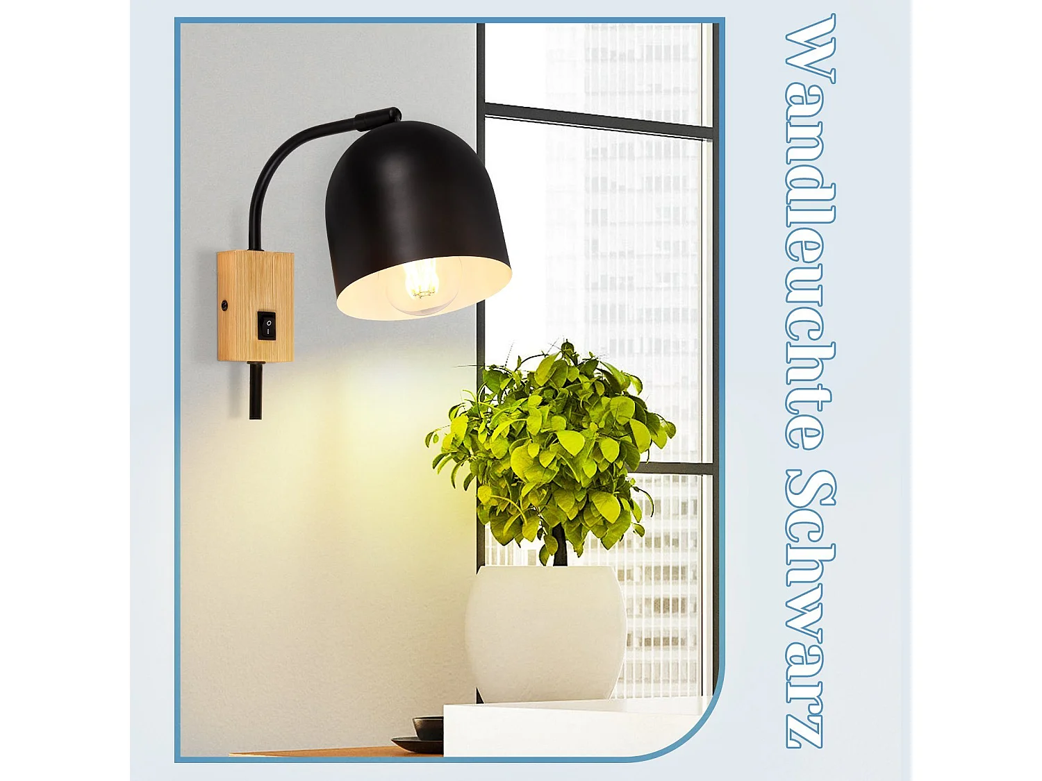 NETTLIFE spots muraux applique en bois avec interrupteur - applique E27 spot mural orientable métal noir lampe de couloir vintage intérieur