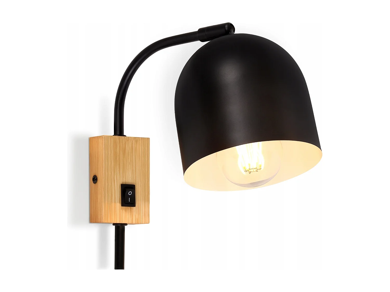 NETTLIFE spots muraux applique en bois avec interrupteur - applique E27 spot mural orientable métal noir lampe de couloir vintage intérieur