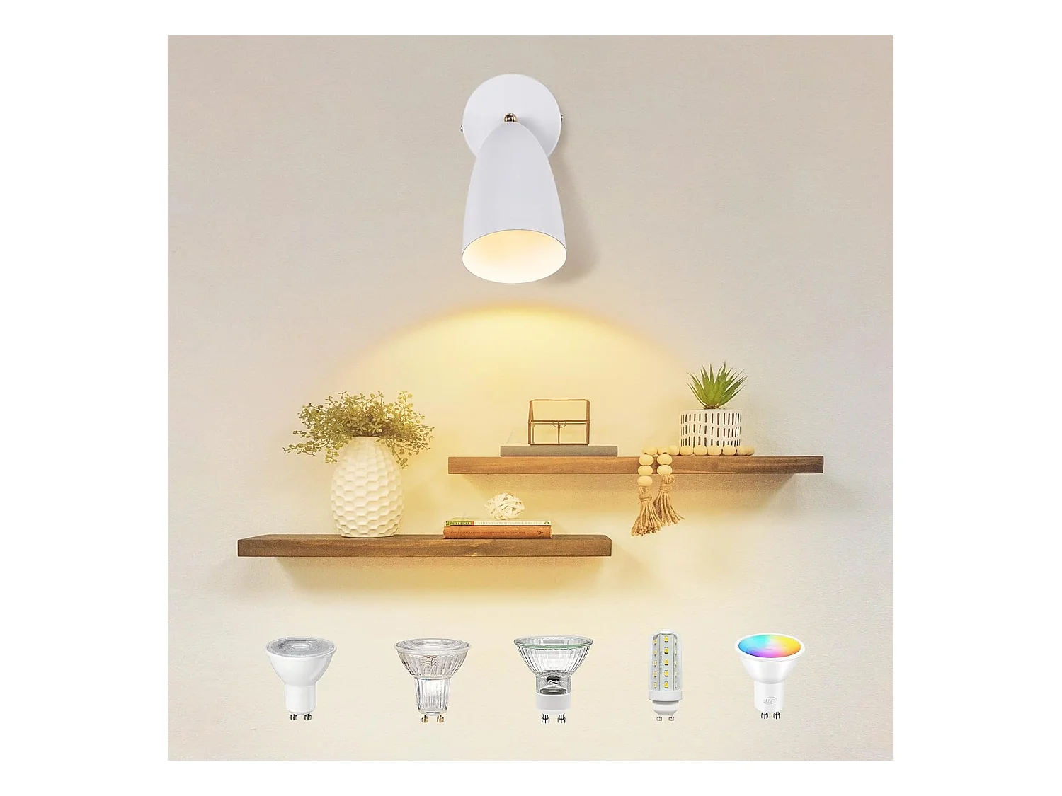 NETTLIFE Wandleuchte für den Innenbereich, Weiß, 2 Stück – Vintage-Retro-Wandstrahler für Schlafzimmer, GU10