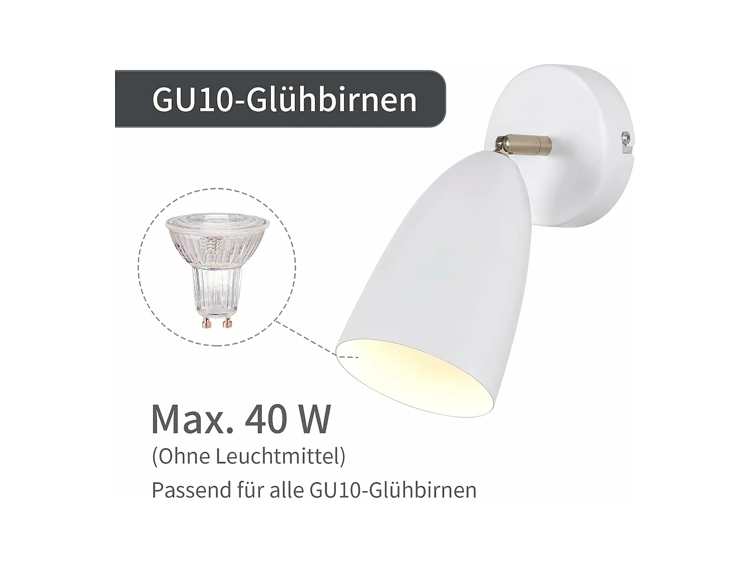 NETTLIFE 2 x Applique murale d'intérieur blanche - spot mural vintage pour chambre à coucher rétro GU10