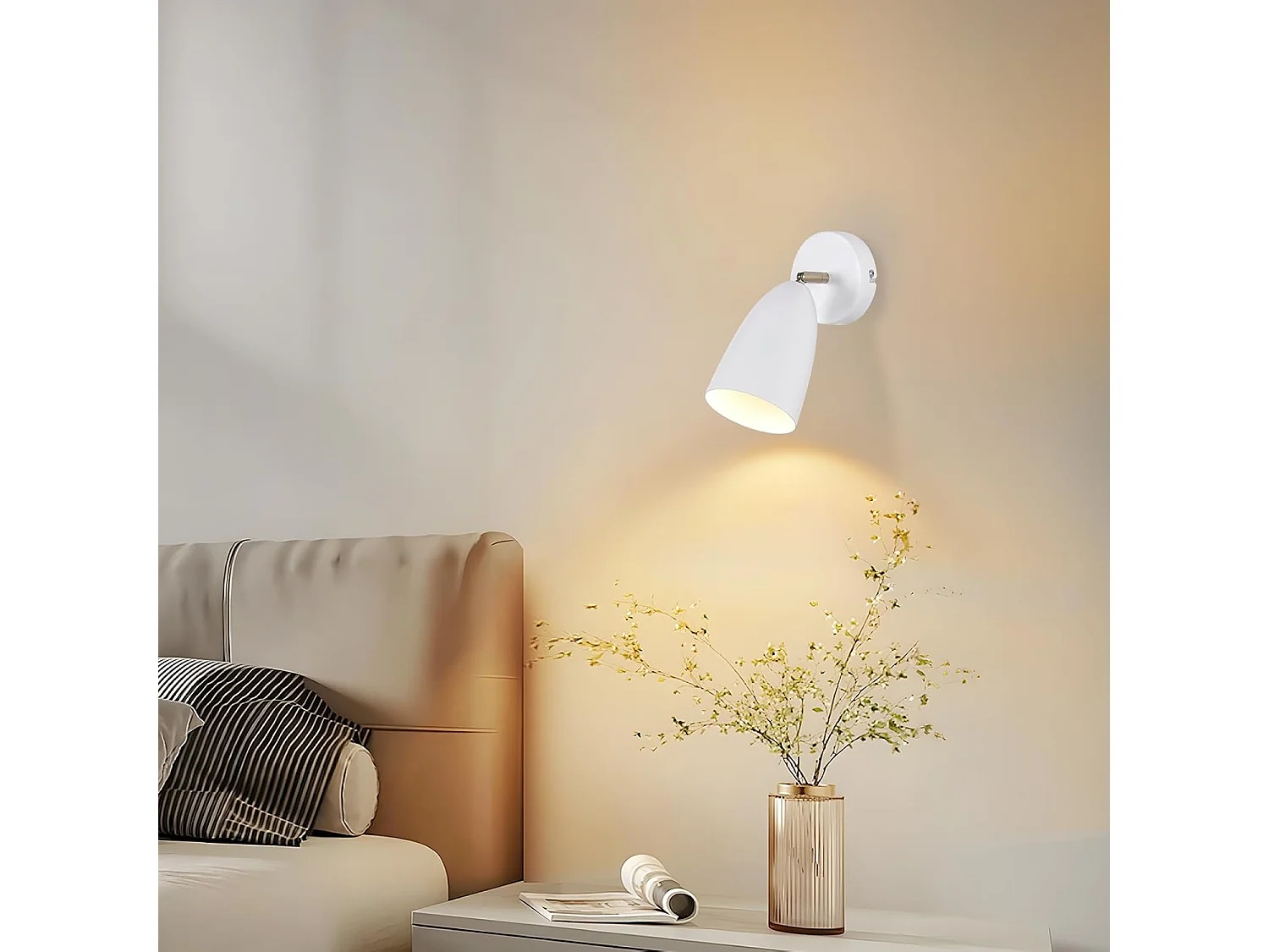 NETTLIFE Wandleuchte für den Innenbereich, Weiß, 2 Stück – Vintage-Retro-Wandstrahler für Schlafzimmer, GU10