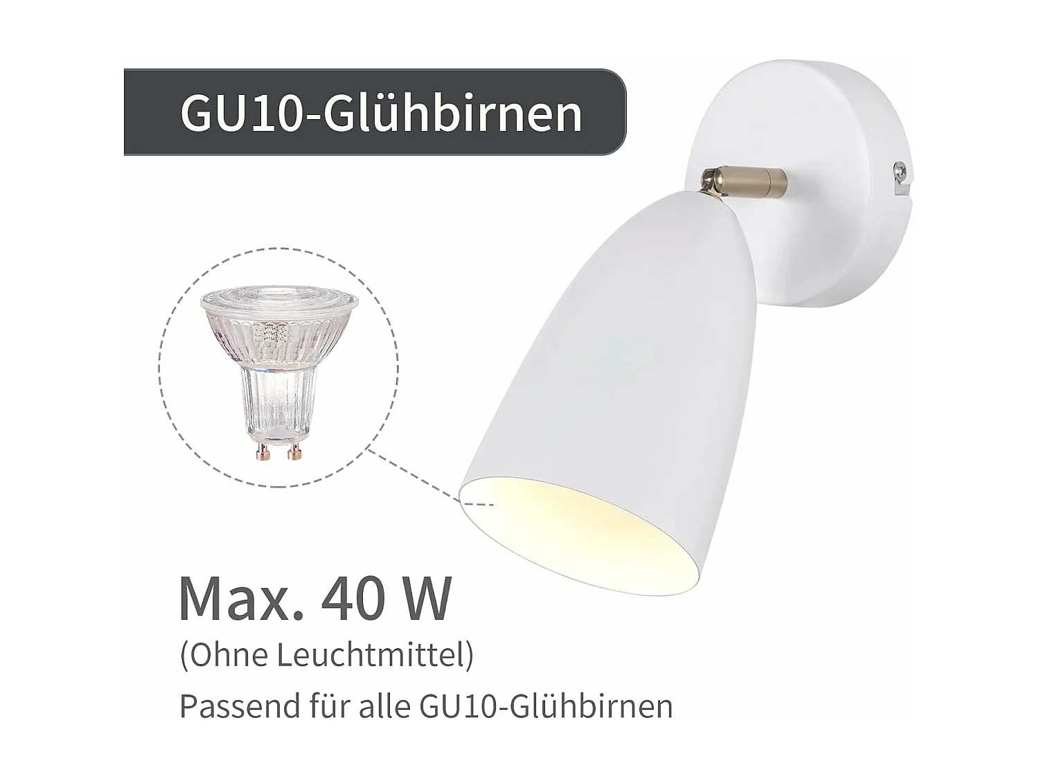 NETTLIFE Wandleuchte für den Innenbereich, Weiß, 2 Stück – Vintage-Retro-Wandstrahler für Schlafzimmer, GU10