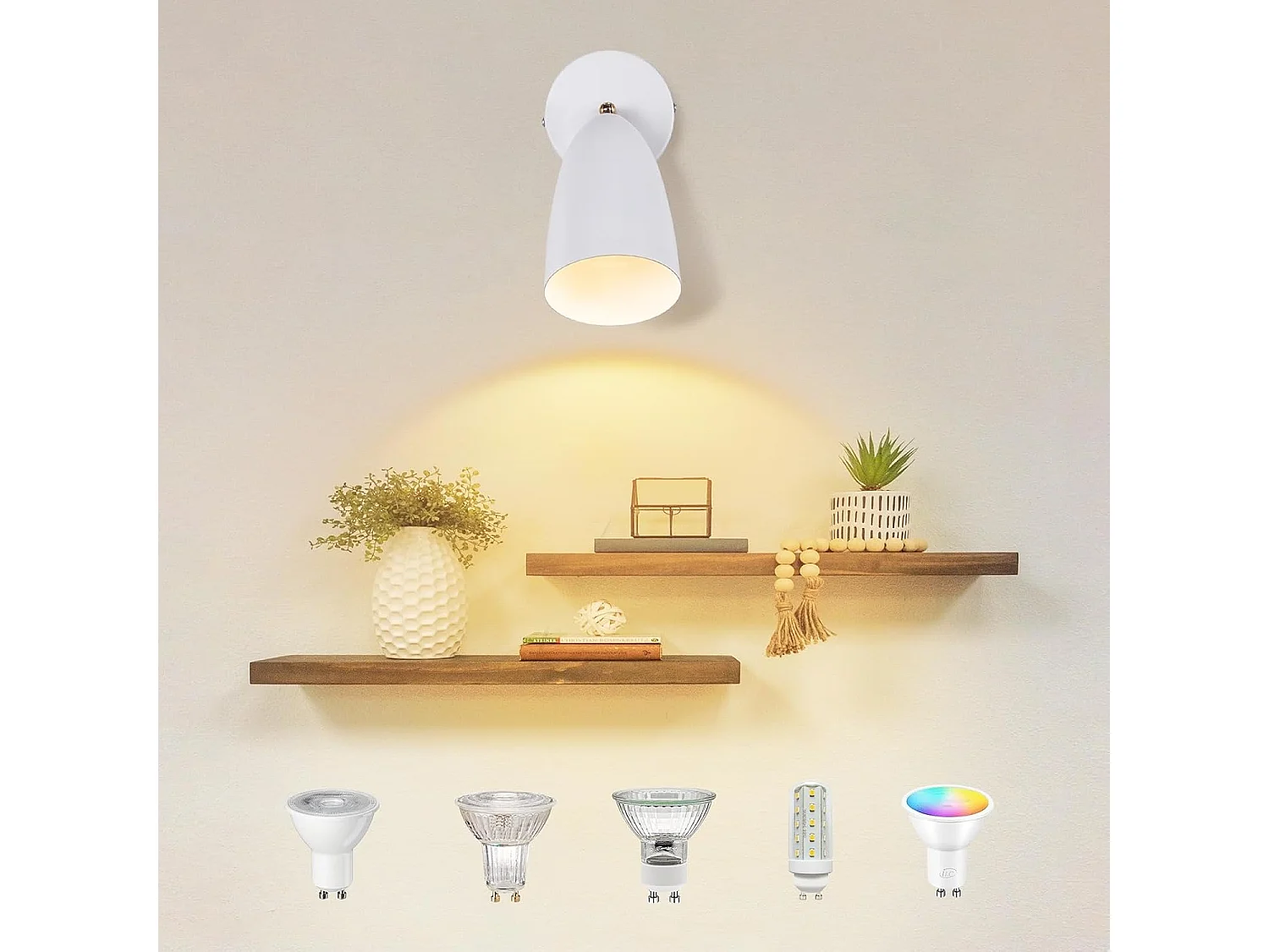 NETTLIFE Wandleuchte für den Innenbereich, Weiß, 2 Stück – Vintage-Retro-Wandstrahler für Schlafzimmer, GU10