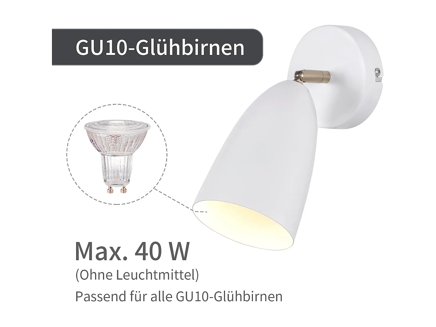 NETTLIFE 2 x Applique murale d'intérieur blanche - spot mural vintage pour chambre à coucher rétro GU10