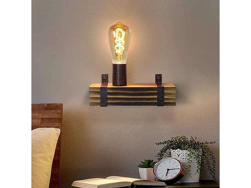 NETTLIFE wandlamp vintage E27, retro wandspot in hout van 23 cm, industrieel ontwerp, met stopcontact, maximaal 40 watt, voor gangen en salons.