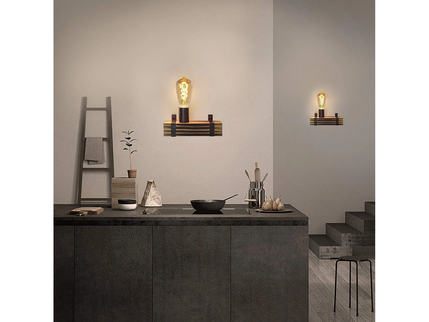 NETTLIFE Kinkiet w stylu vintage E27 retro drewniany kinkiet 23CM wzór przemysłowy punkt ścienny z gniazdem o mocy maks. 40 W do przedpokoju, salonu