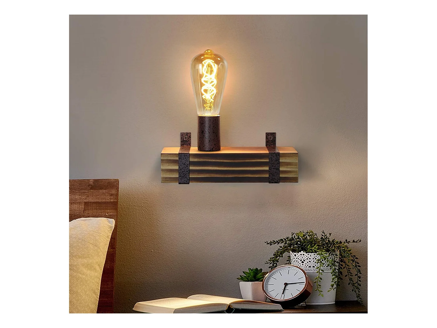NETTLIFE, aplicador mural vintage E27, aplicador retró en madera de 23 cm, spotlight mural con diseño industrial, con toma de hasta 40 vatios para pasillo, salón.