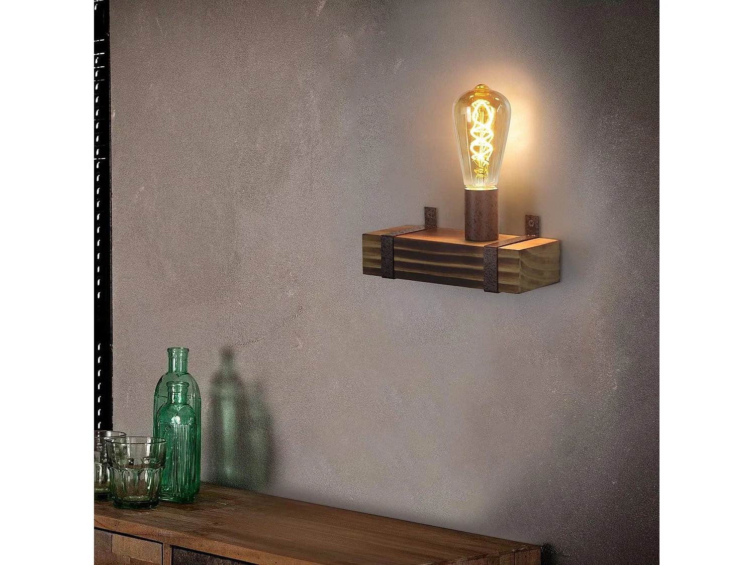 NETTLIFE wandlamp vintage E27, retro wandspot in hout van 23 cm, industrieel ontwerp, met stopcontact, maximaal 40 watt, voor gangen en salons.