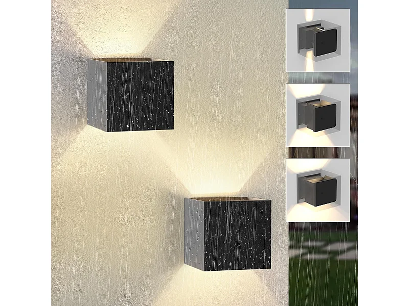 NETTLIFE LED muurverlichting, buitenwandverlichting, set van 2, muurverlichting voor binnen en buiten, boven - onder, buitenverlichting, modern zwart, IP65.