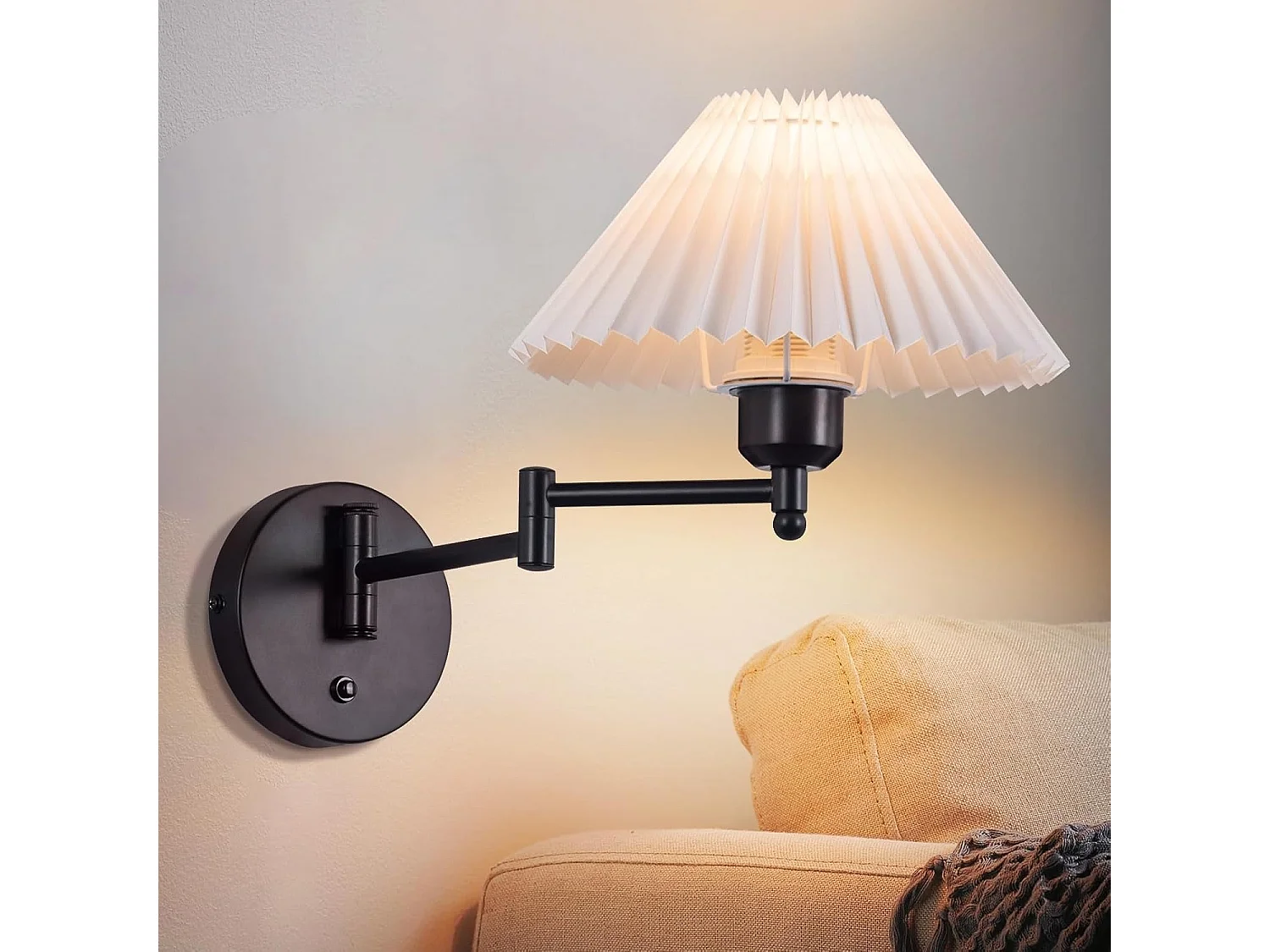 Applique Murale D'intérieur Vintage E27 Abat-jour Rétro Éclairage Mural Orientable 40w.max Blanc