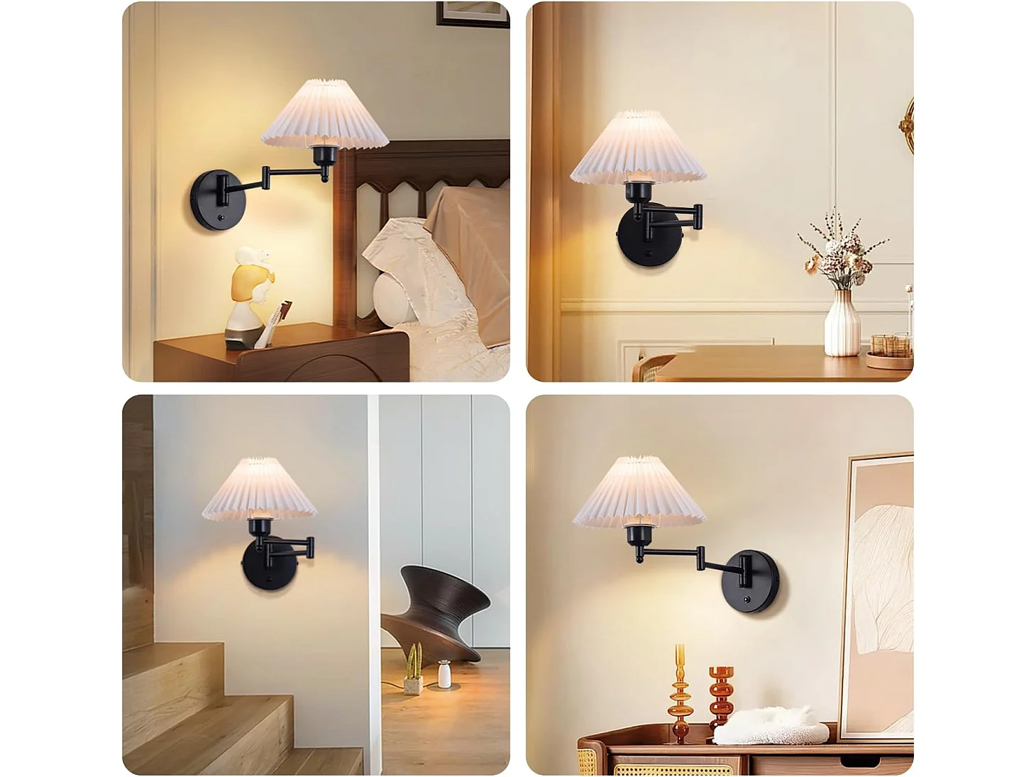 Applique Murale D'intérieur Vintage E27 Abat-jour Rétro Éclairage Mural Orientable 40w.max Blanc