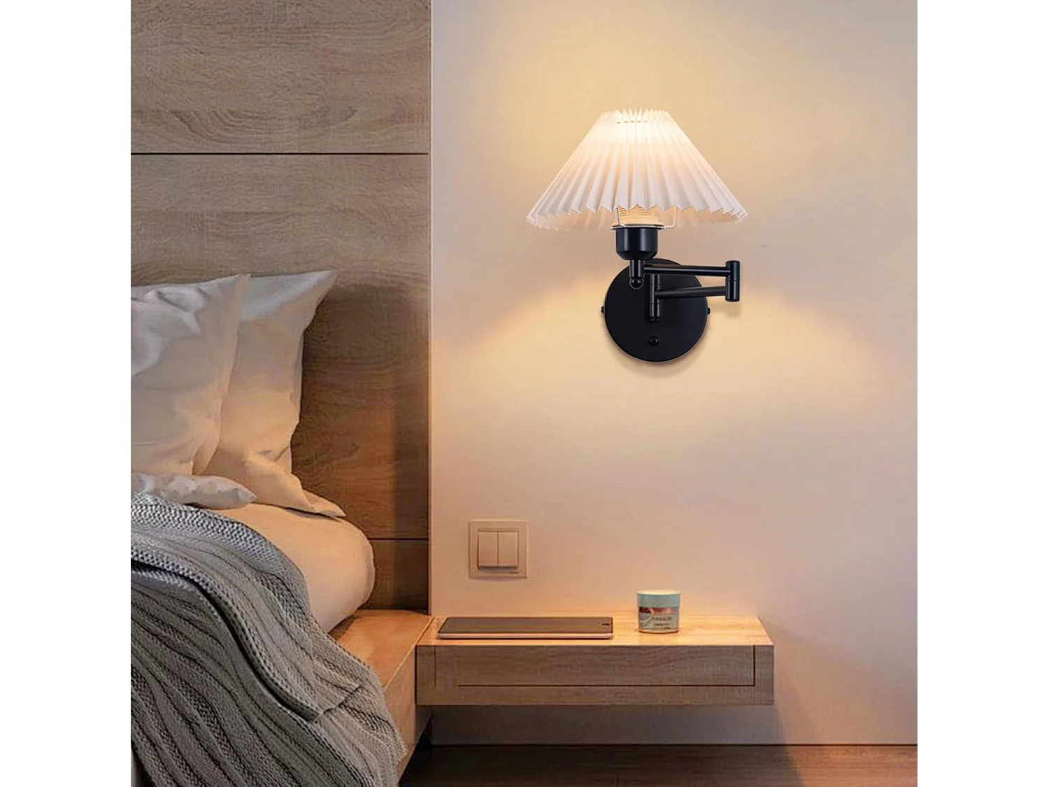 NETTLIFE Applique murale d'intérieur vintage : E27 abat-jour rétro éclairage mural orientable 40W.MAX blanc sans ampoule