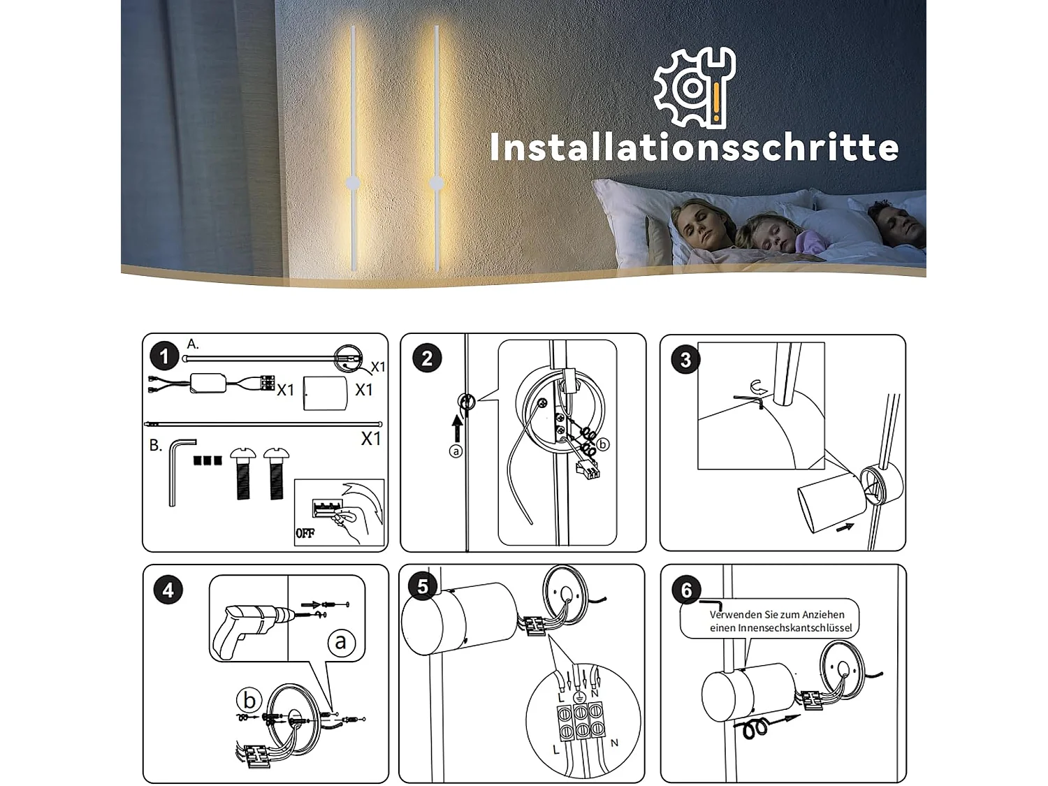 NETTLIFE Wandapplikatie voor Binnenverlichting, LED - applikatie, 60 cm, wit, moderne ontwerp, witte verwarmde trapverlichting, 3000K, draaibaar