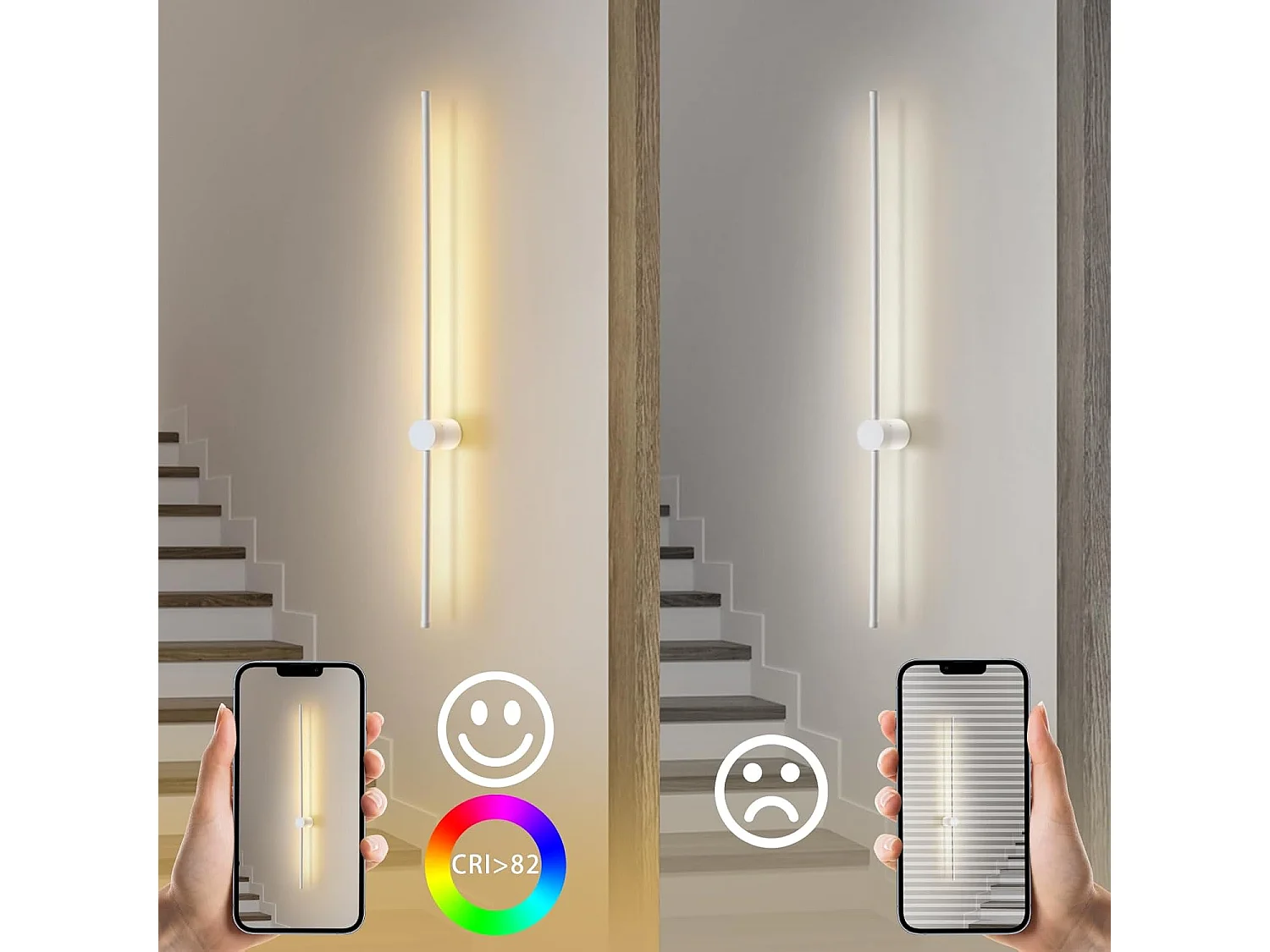 NETTLIFE Applique Murale Intérieur Applique LED 60CM Blanc Design Moderne Lampe Escalier Blanc Chaud 3000K Pivotante