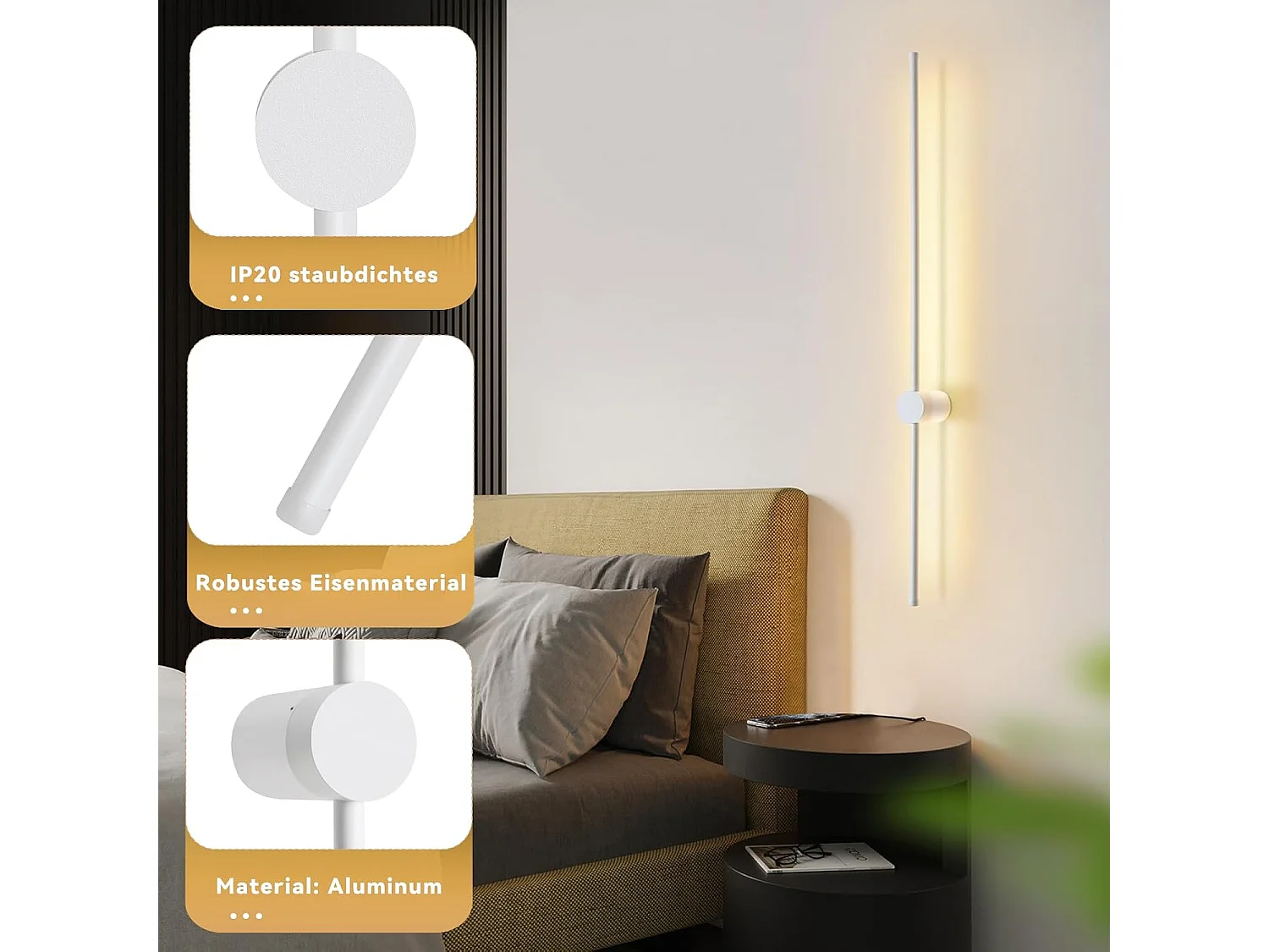 NETTLIFE Wandapplikatie voor Binnenverlichting, LED - applikatie, 60 cm, wit, moderne ontwerp, witte verwarmde trapverlichting, 3000K, draaibaar