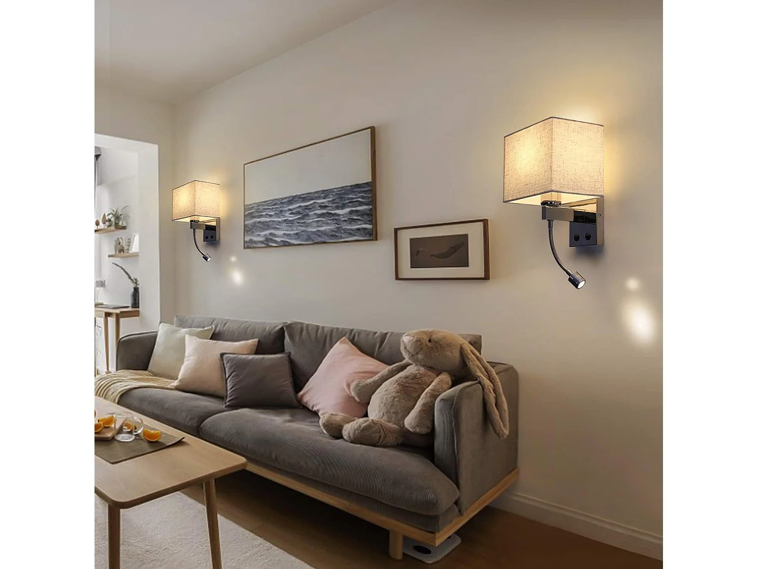 NETTLIFE lote de 1 lámparas murales LED para interiores, habitación, aplique, salón, lámpara de cama, cama de tela con brazo de lectura flexible E27.