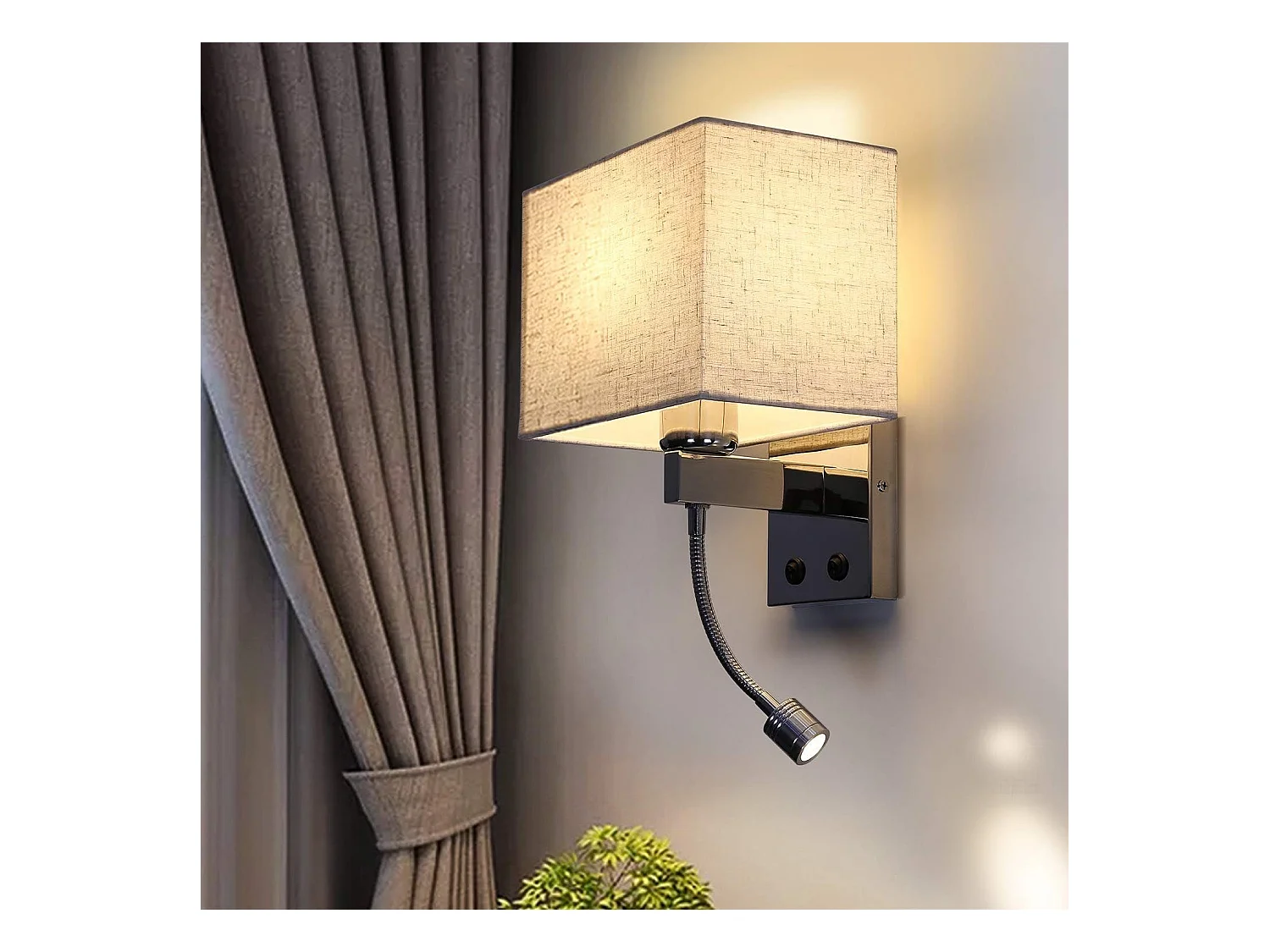 NETTLIFE lot de 1 lampes murales LED intérieur chambre applique salon lampe de lit lit tissu avec bras de lecture flexible E27