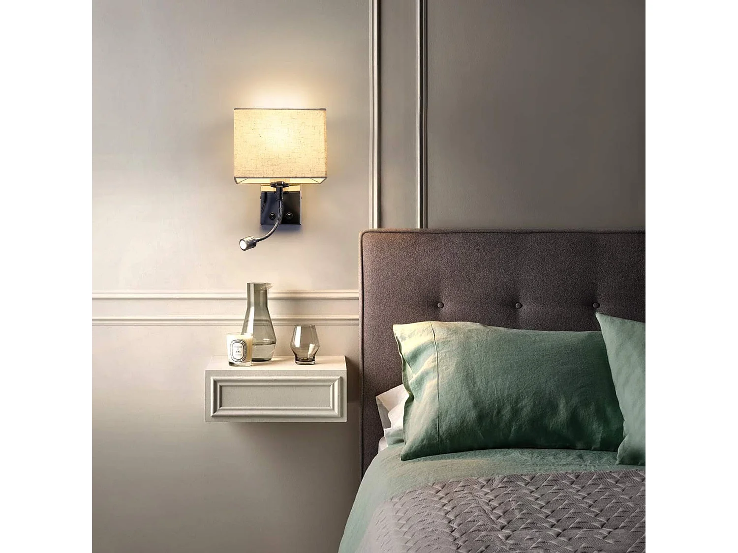 NETTLIFE lote de 1 lámparas murales LED para interiores, habitación, aplique, salón, lámpara de cama, cama de tela con brazo de lectura flexible E27.