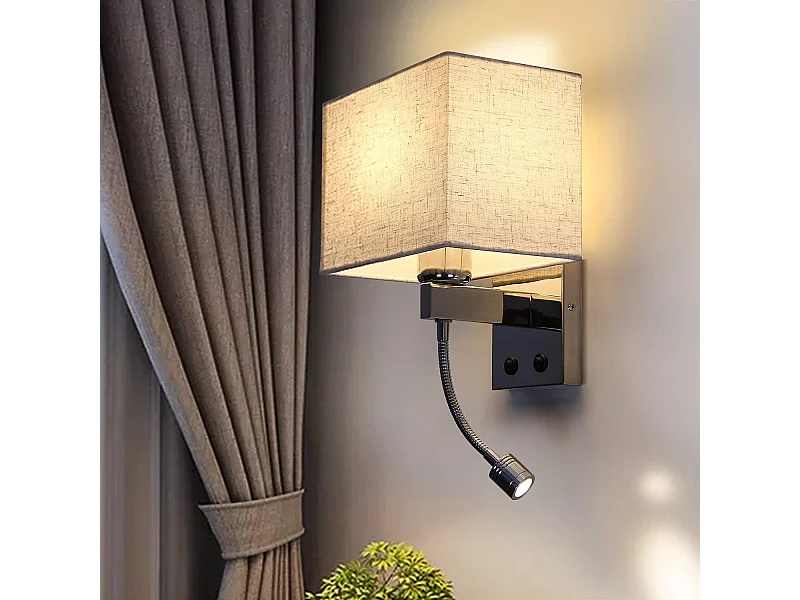 NETTLIFE zestaw 1 kinkietów LED do wnętrza sypialni kinkiet salon lampka nocna łóżko z tkaniny z elastycznym ramieniem do czytania E27