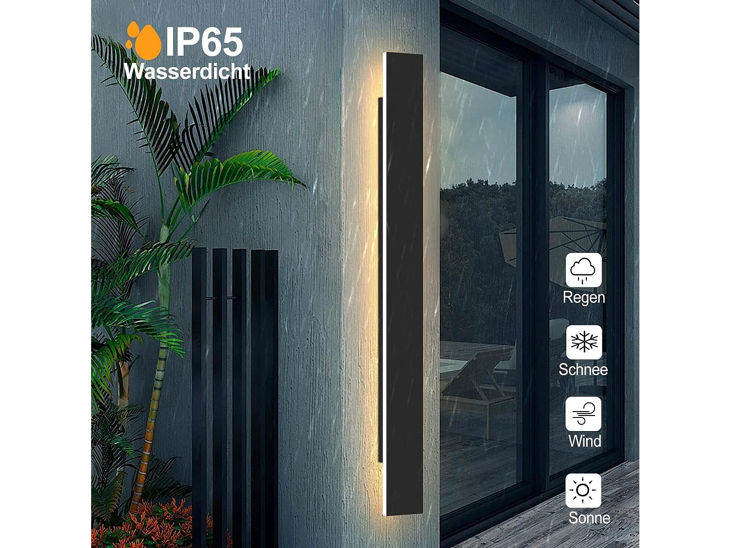 NETTLIFE applique murale LED applique extérieure 100CM noir 3000K IP65 longue 26W villa en acrylique pour maison mur jardins