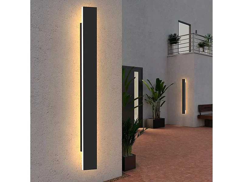NETTLIFE, lámpara de pared LED para exteriores, 100 cm, negro, 3000K, IP65, larga, 26W, de villa, en acrílico, para casa, pared, jardines.