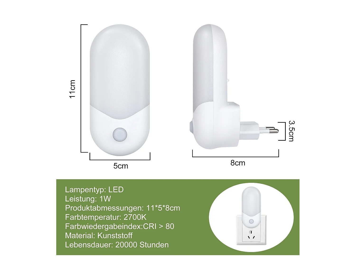 NETTLIFE gniazdo lampki nocnej z czujnikiem zmierzchu Lampka z gniazdem LED do pokoju dziecięcego, lampka nocna o barwie białej ciepłej 1W