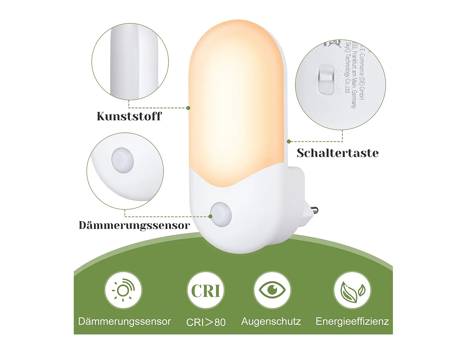 NETTLIFE gniazdo lampki nocnej z czujnikiem zmierzchu Lampka z gniazdem LED do pokoju dziecięcego, lampka nocna o barwie białej ciepłej 1W
