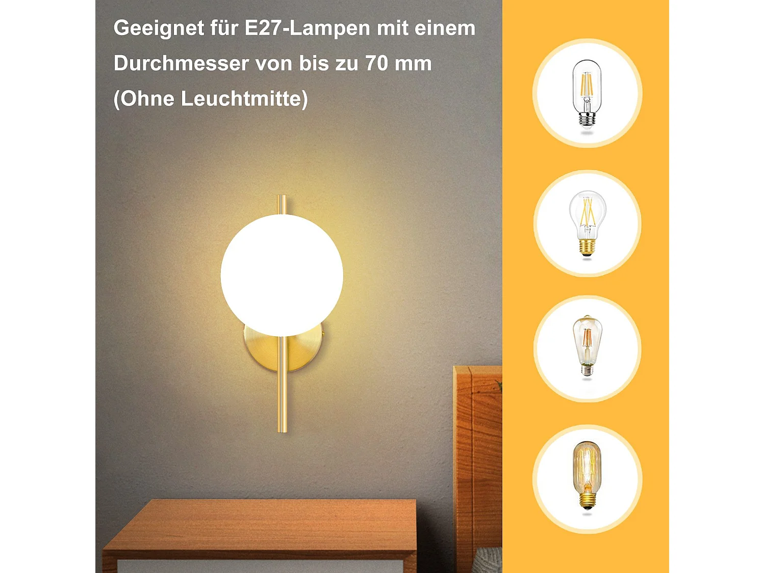 NETTLIFE Wandapplikatie voor Binnenruimte, Applikatie voor Vintage - Kamer, Moderne Ganglamp met 1 E27 - Gloeilamp