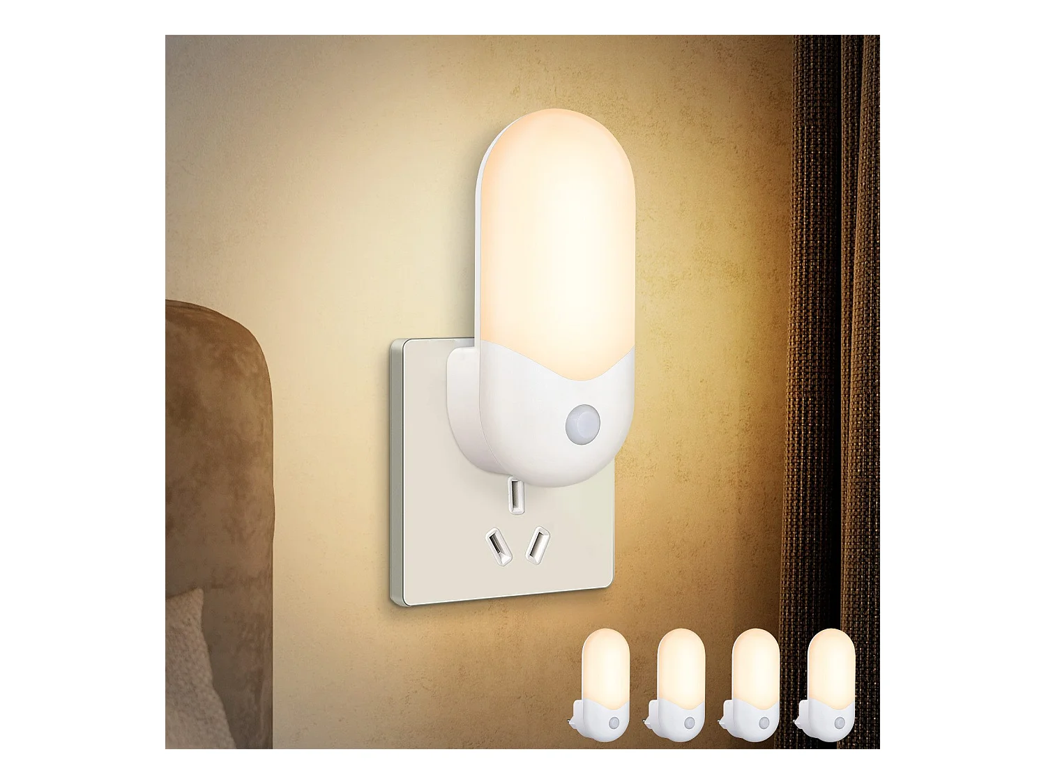 NETTLIFE veilleuse enfant pack de 4 LED avec capteur crépusculaire 1W lumière d'orientation chambre d'enfant lampe de nuit