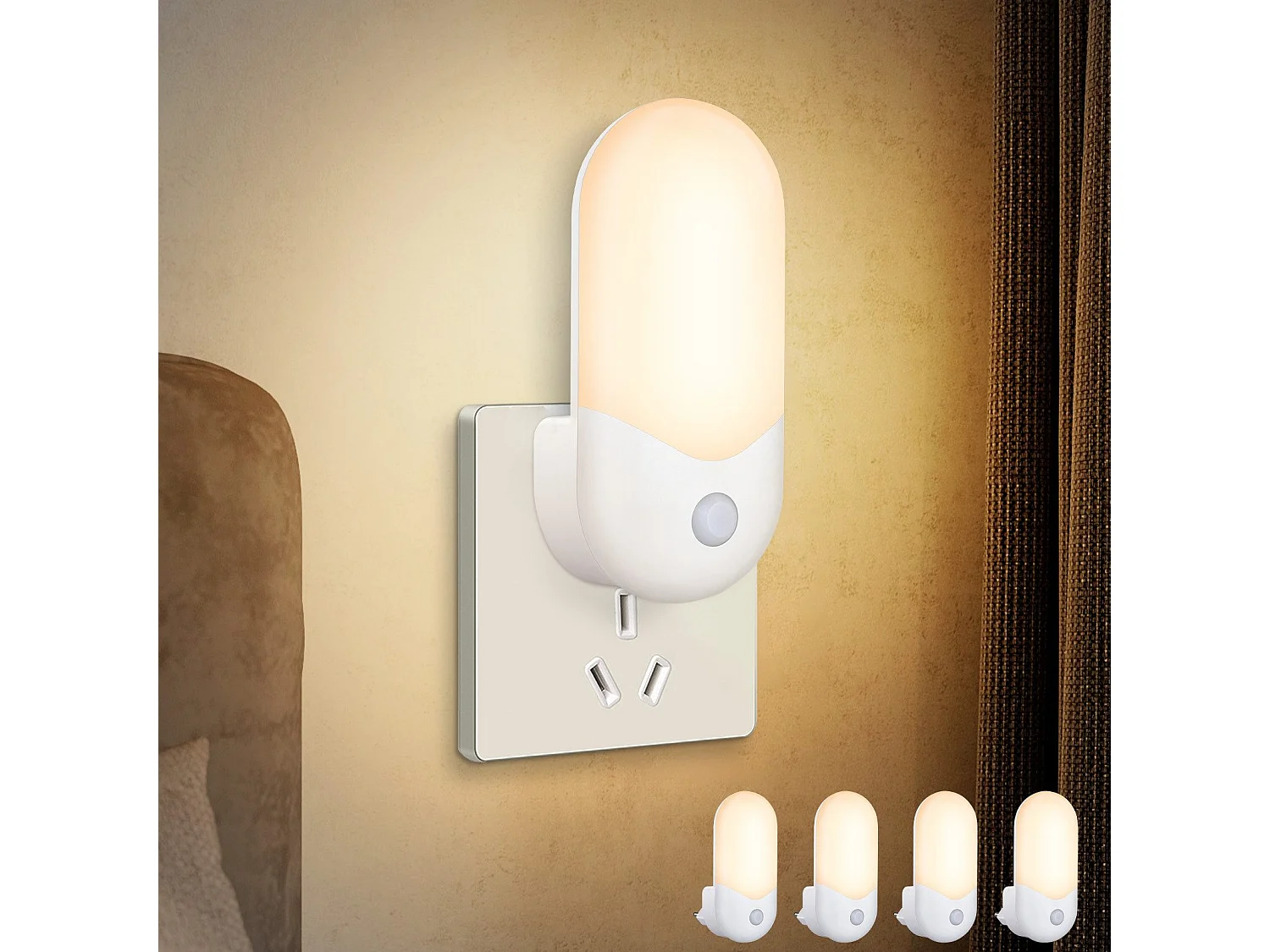 NETTLIFE veilleuse enfant pack de 4 LED avec capteur crépusculaire 1W lumière d'orientation chambre d'enfant lampe de nuit