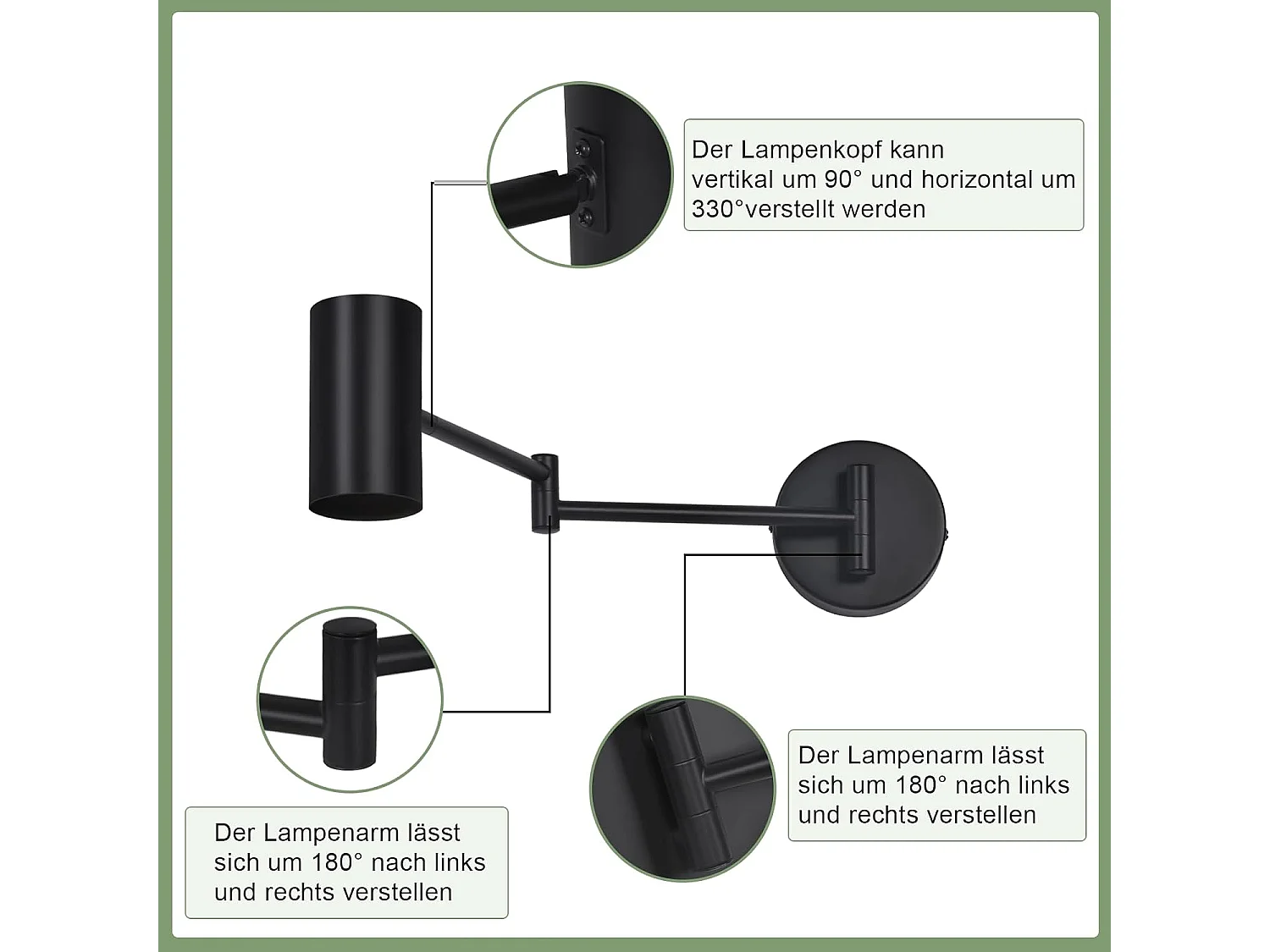 NETTLIFE Interieurwandapparaat Zwart, Pakket van 2 Oude Stijl Draaibare Metaal Retro GU10.