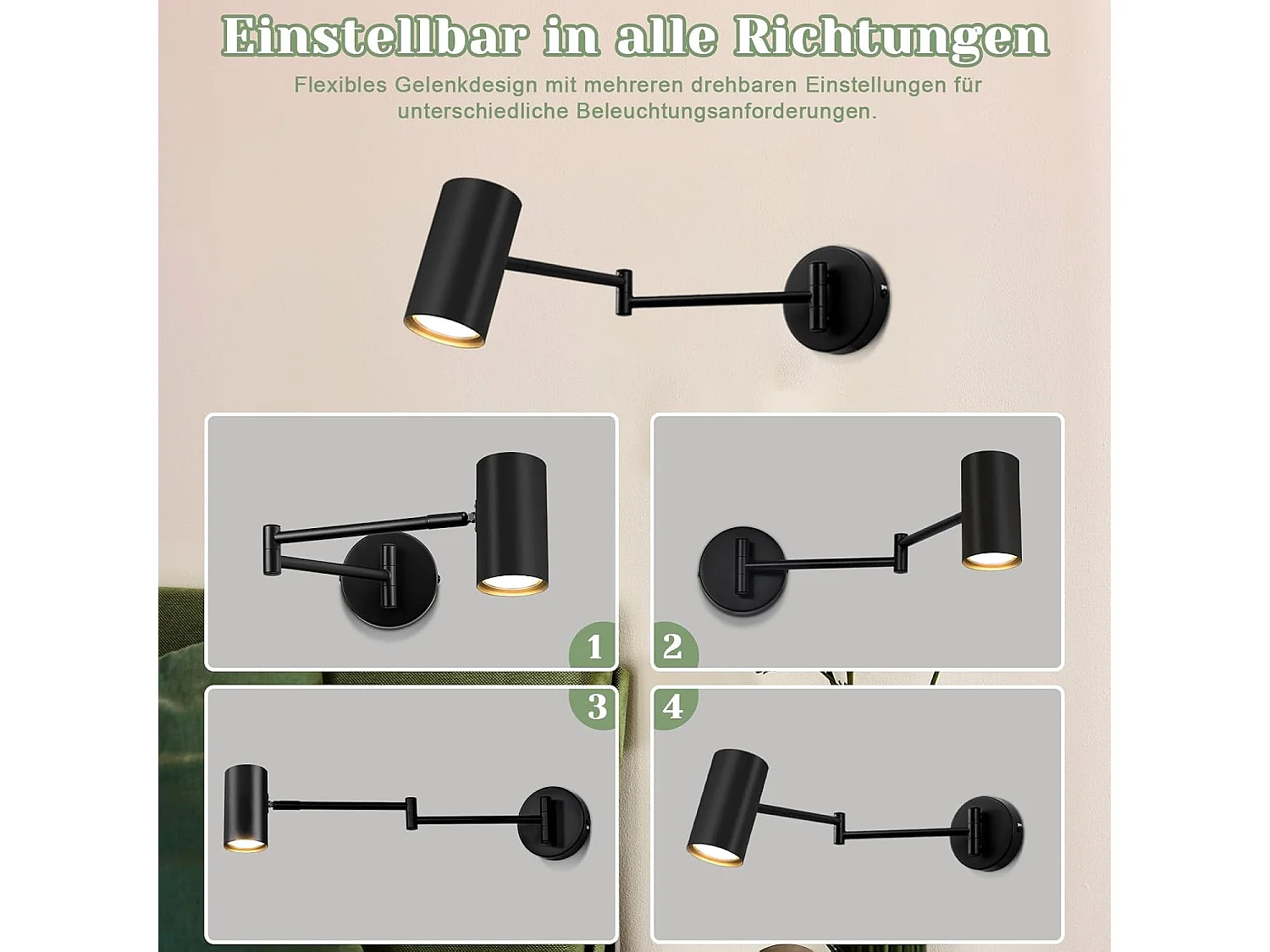 NETTLIFE Applique Murale Intérieur Noir Pack de 2 Vintage Pivotant Métal Rétro GU10