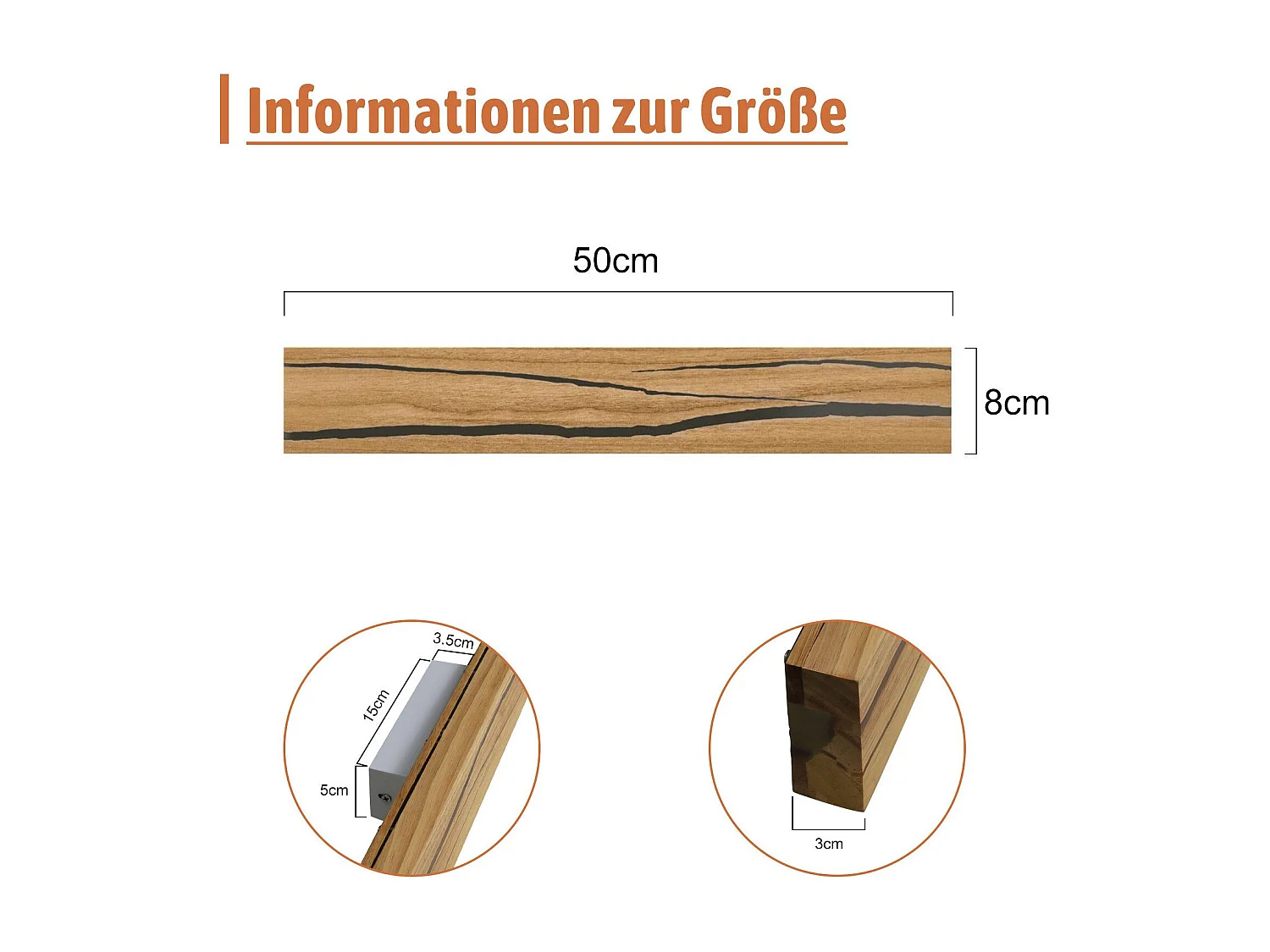 NETTLIFE Wandapparaat met LED, moderne interieurhouten wandapparaat voor gang, 3000K warm wit, 50 cm, indirecte woonkamerlamp, 8W.