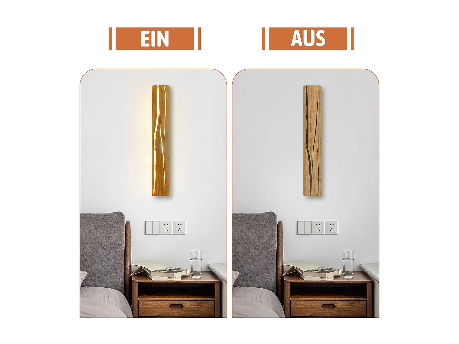 NETTLIFE Applique Murale LED Applique Intérieure Bois Moderne Couloir Lampe 3000K Blanc Chaud 50CM Lampe de Salon Indirecte 8W