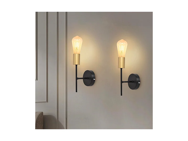 NETTLIFE Applique Murale Intérieur Vintage E27 Industriel 1 Ampoule Noir Rétro Métal 2 Pièces