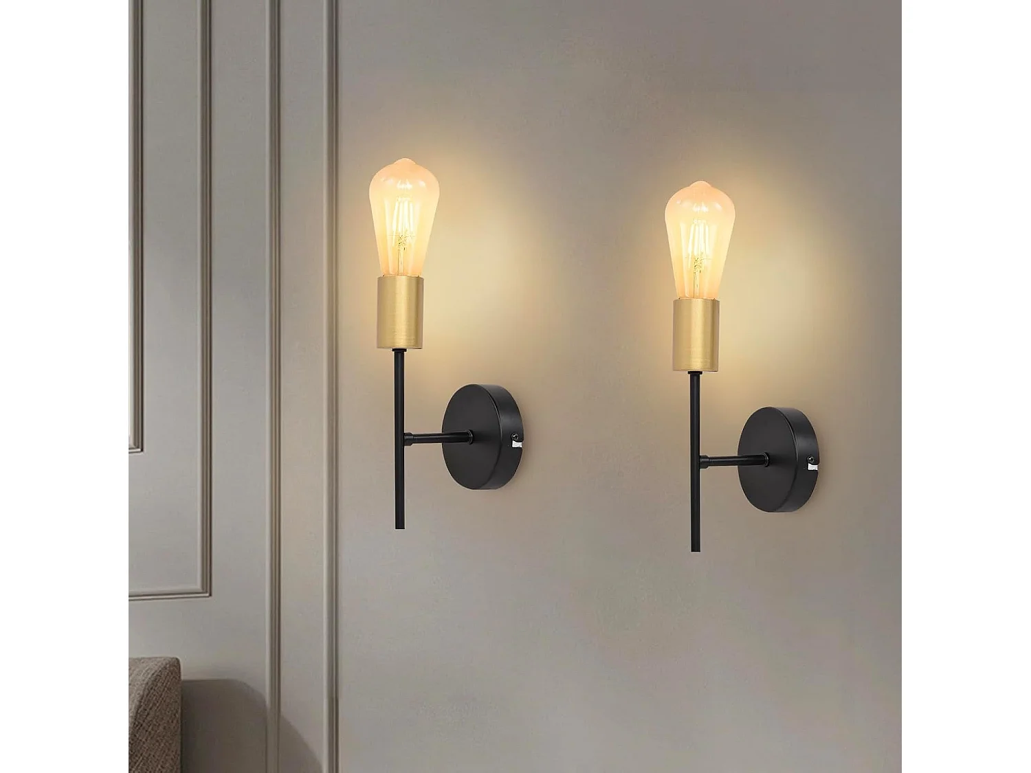 NETTLIFE Applique Murale Intérieur Vintage E27 Industriel 1 Ampoule Noir Rétro Métal 2 Pièces