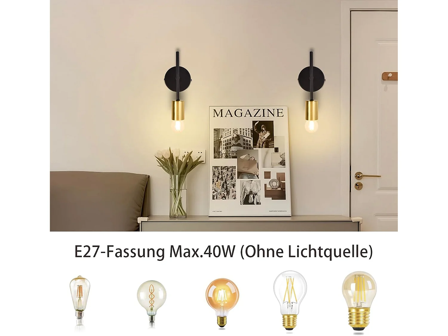 NETTLIFE Applique Murale Intérieur Vintage E27 Industriel 1 Ampoule Noir Rétro Métal 2 Pièces